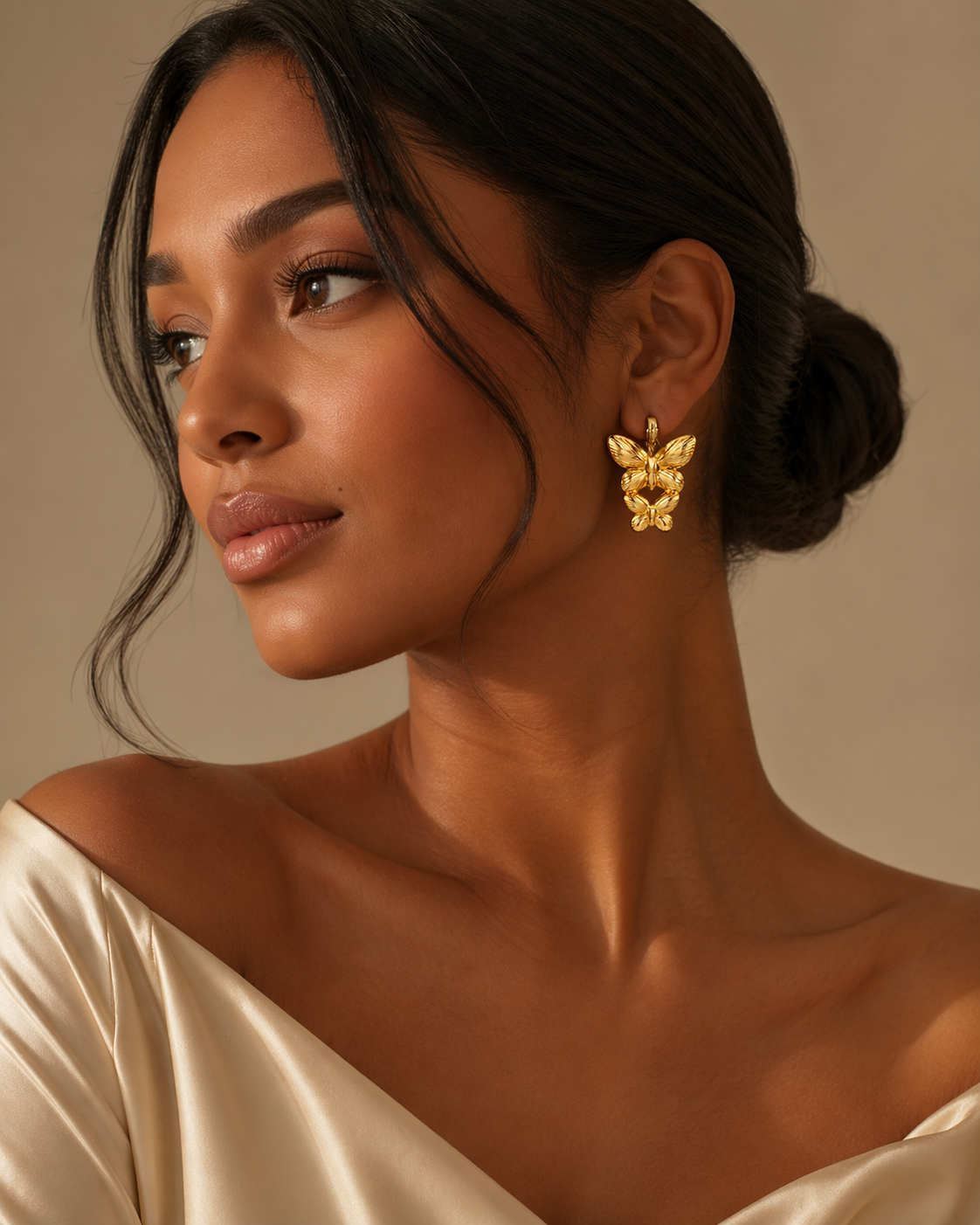 Eleams Golden Butterfly Statement Earrings